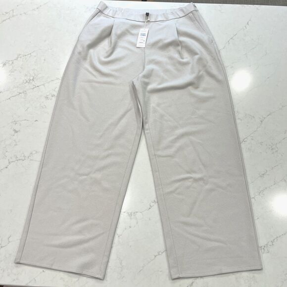 Eileen Fisher NEW XL Chalk Boiled Wool Jersey Hi Waisted Wide Leg Pants Pockets - Picture 1 of 9